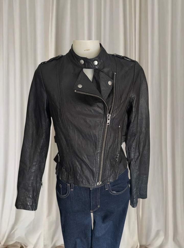 Just Jeans Genuine Leather Jacket - Classic Black Women's Size 8 - Image 1