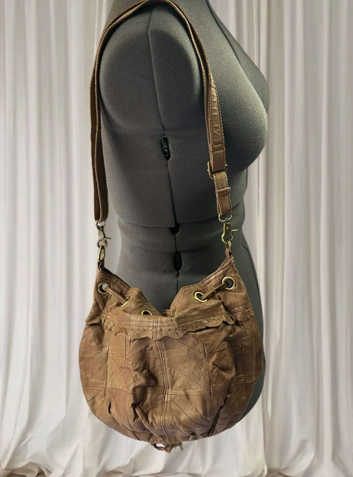 Kate Hill Vintage Boho Hobo Bag - Rich Brown Leather Slouchy Shoulder Bag - Image 3