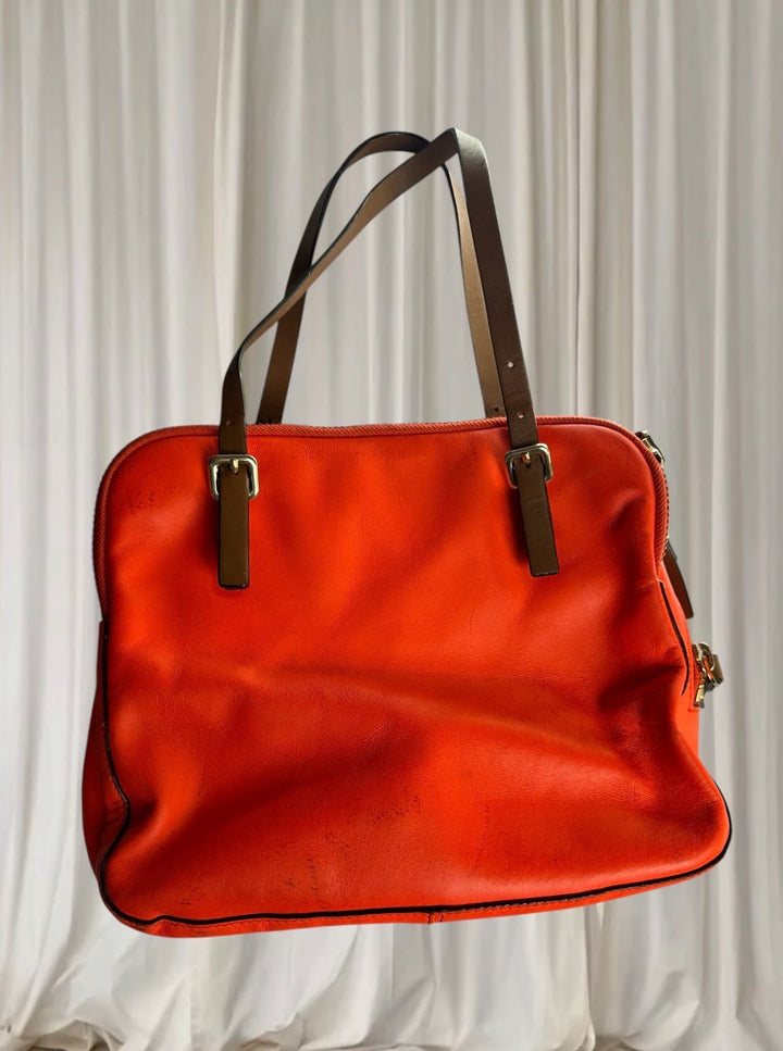 Kate Spade New York Shoulder Bag - Vibrant Orange Leather with Striped Interior - Image 1