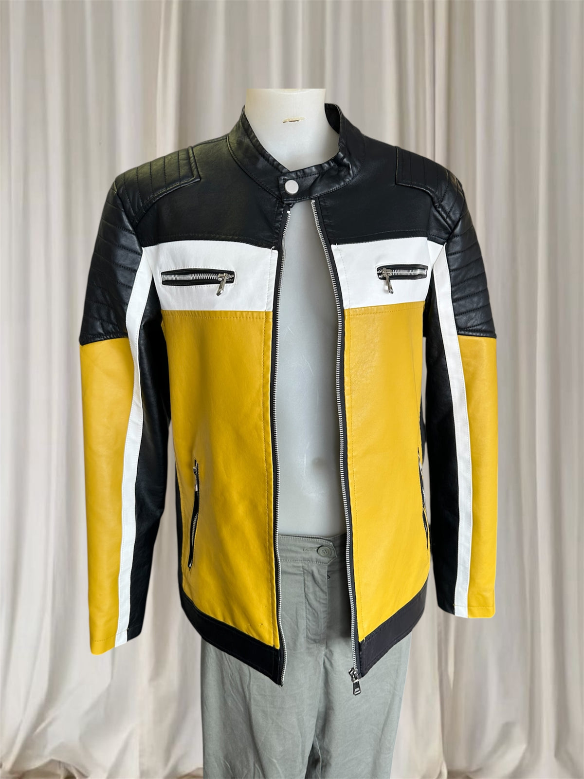 Vintage Katie Seth Unisex Yellow and Black Biker Motorcycle Jacket