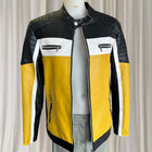 Vintage Katie Seth Unisex Yellow and Black Biker Motorcycle Jacket