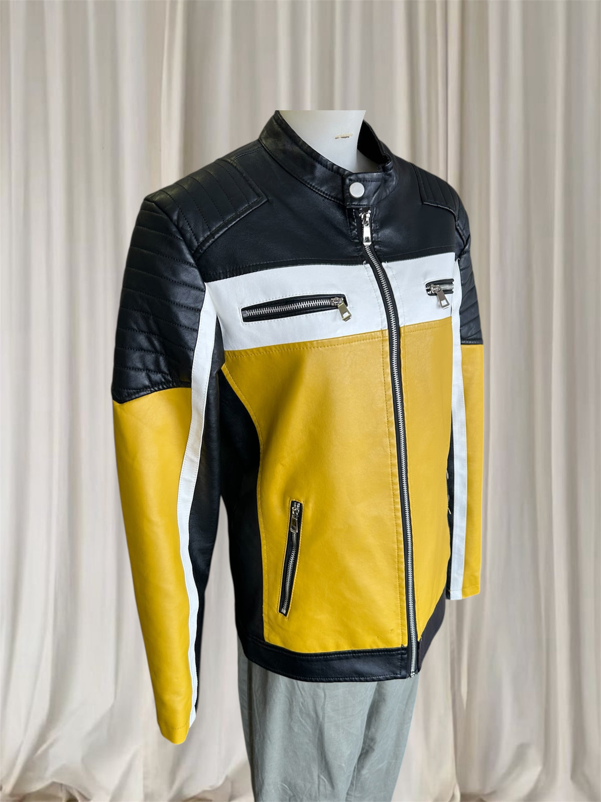 Vintage Katie Seth Unisex Yellow and Black Biker Motorcycle Jacket