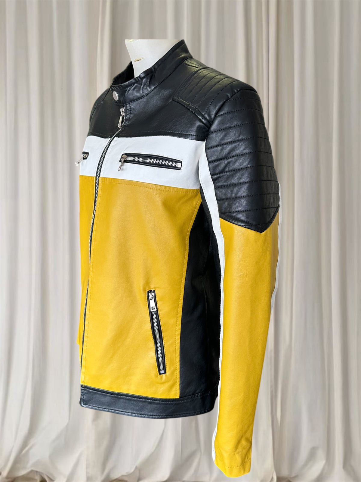Vintage Katie Seth Unisex Yellow and Black Biker Motorcycle Jacket