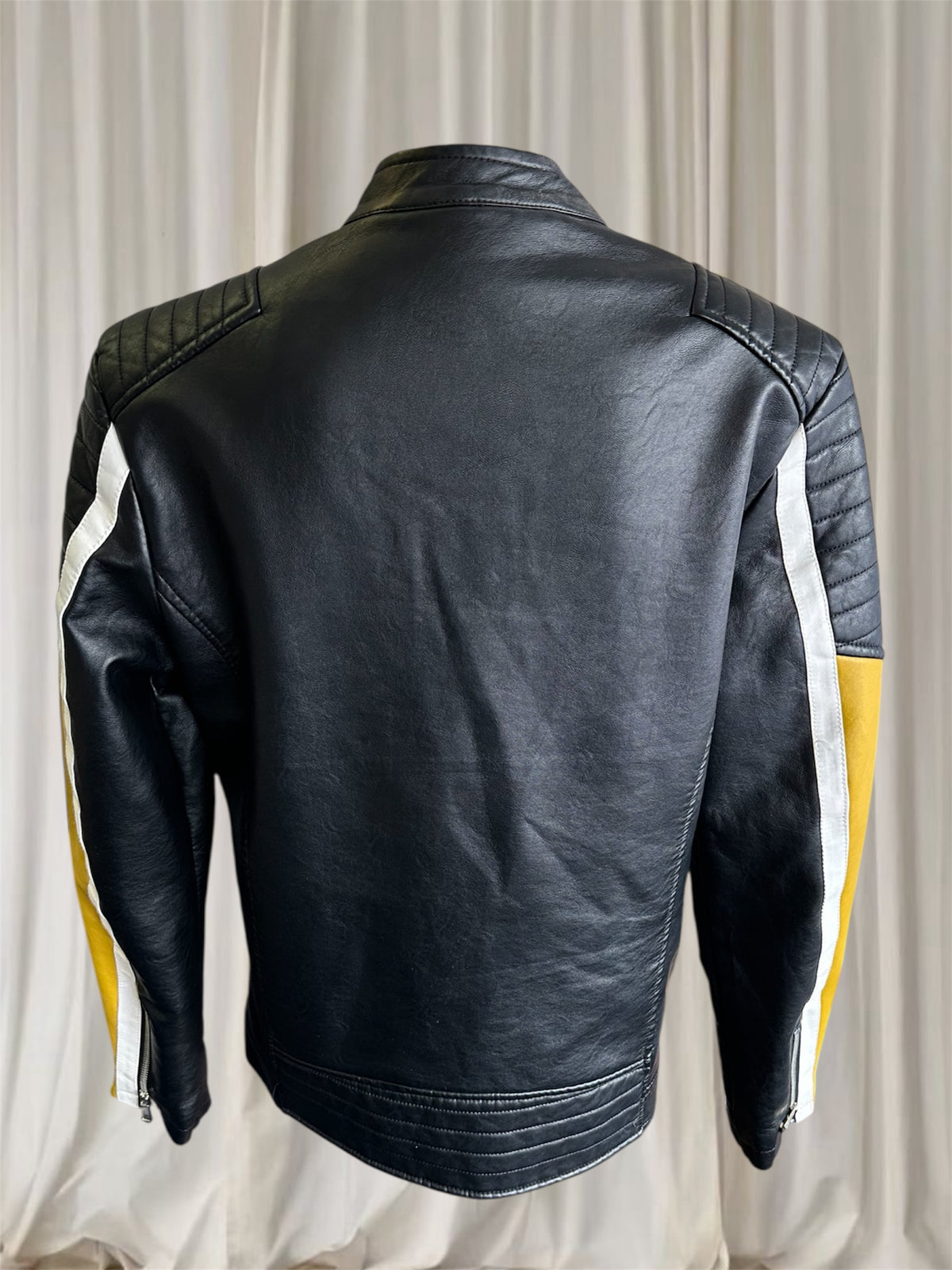Vintage Katie Seth Unisex Yellow and Black Biker Motorcycle Jacket