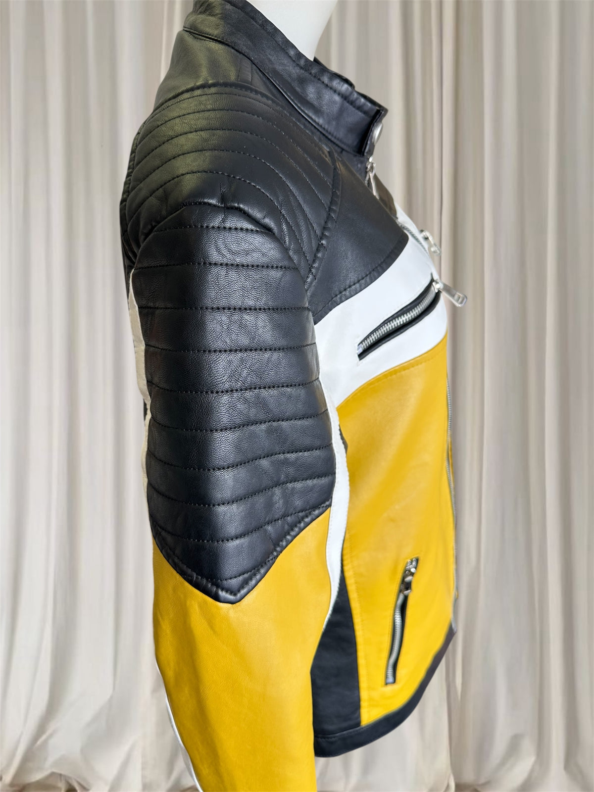 Vintage Katie Seth Unisex Yellow and Black Biker Motorcycle Jacket