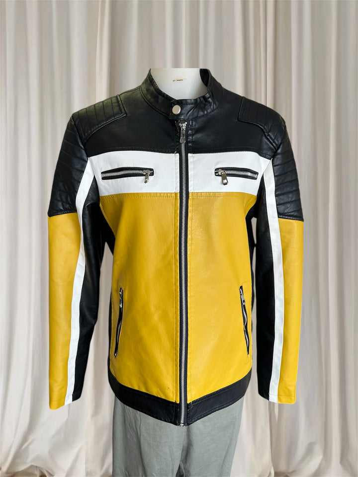 Vintage Katie Seth Unisex Yellow and Black Biker Motorcycle Jacket