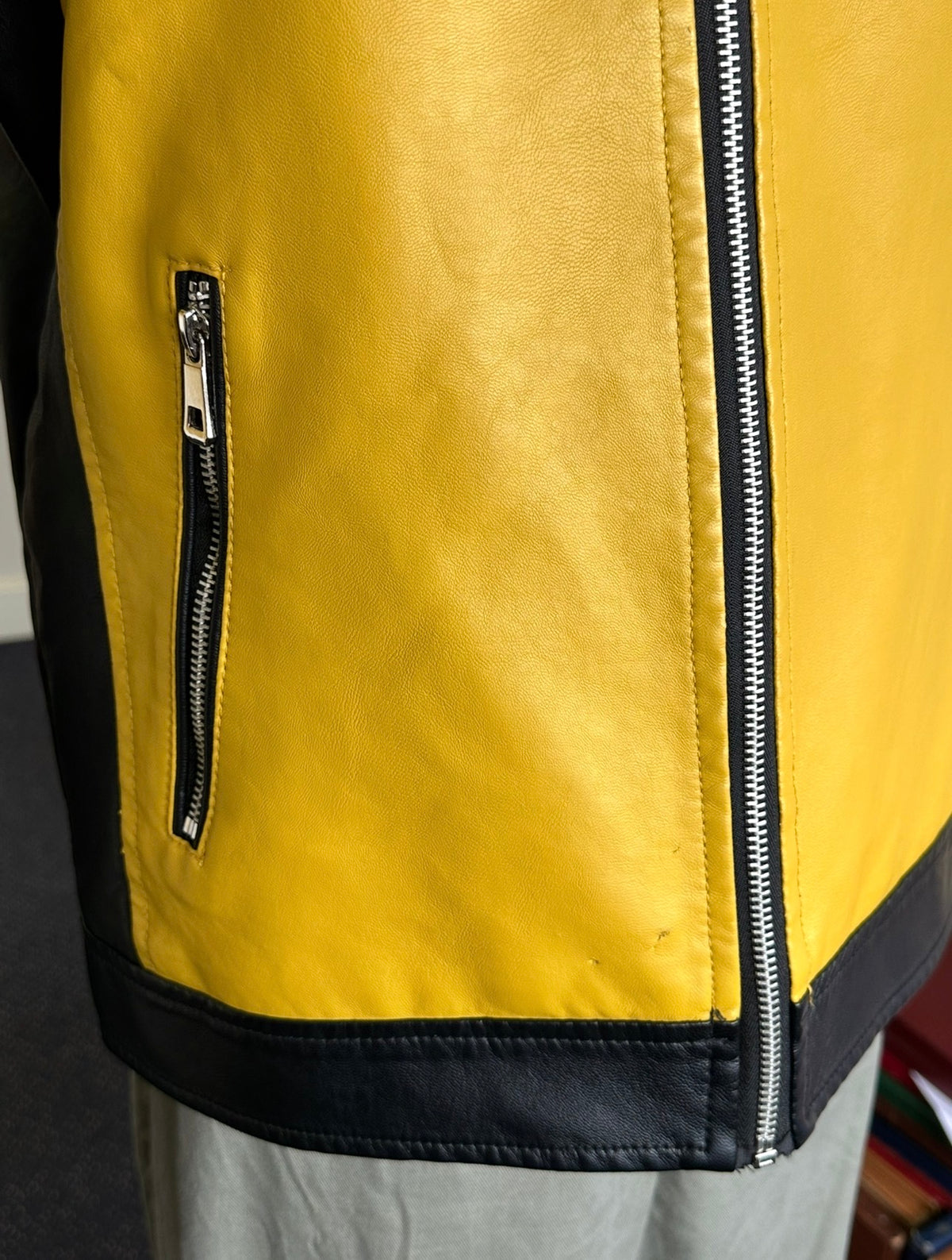 Vintage Katie Seth Unisex Yellow and Black Biker Motorcycle Jacket