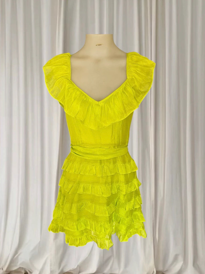 La Maison Talulah Petula Mini Dress - Vibrant Citrus V-Neck - Image 1