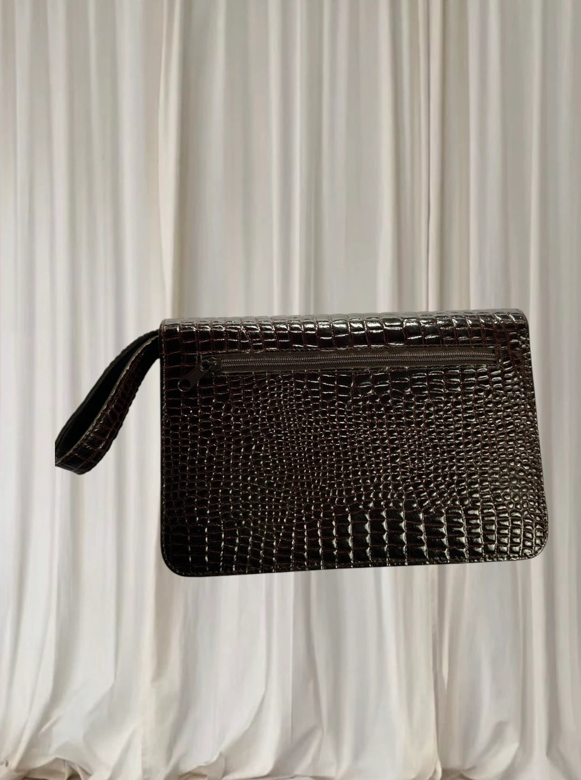 Lacoste Faux Crocodile Clutch Bag - Burgundy with Gold-Tone Hardware - Image 2
