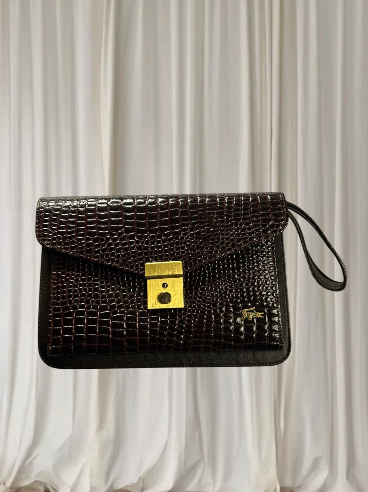 Lacoste Faux Crocodile Clutch Bag - Burgundy with Gold-Tone Hardware - Image 1