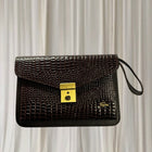 Lacoste Faux Crocodile Clutch Bag - Burgundy with Gold-Tone Hardware - Image 1