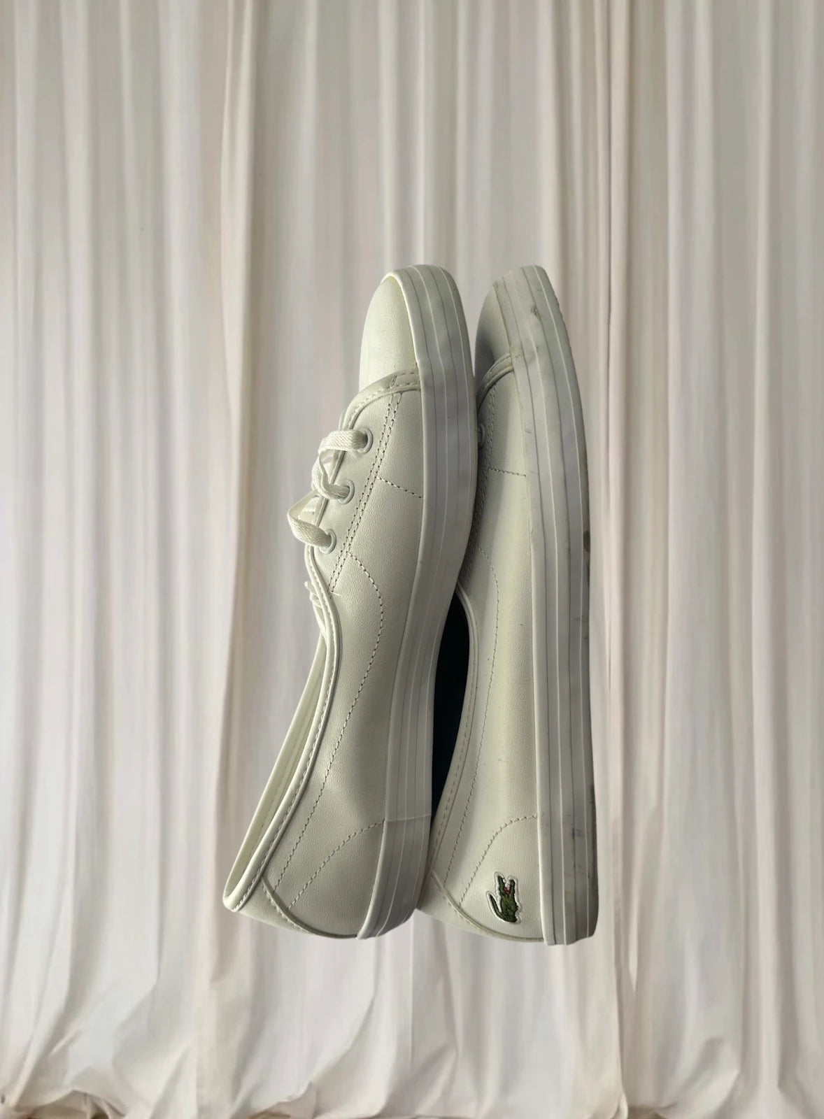 Lacoste Ziane Chunky Lace-Up Flats - Sleek White Casual Shoes - Image 4
