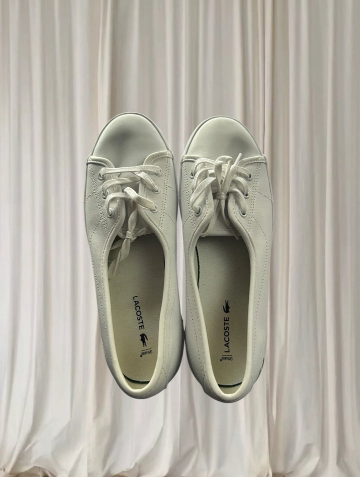Lacoste Ziane Chunky Lace-Up Flats - Sleek White Casual Shoes - Image 1