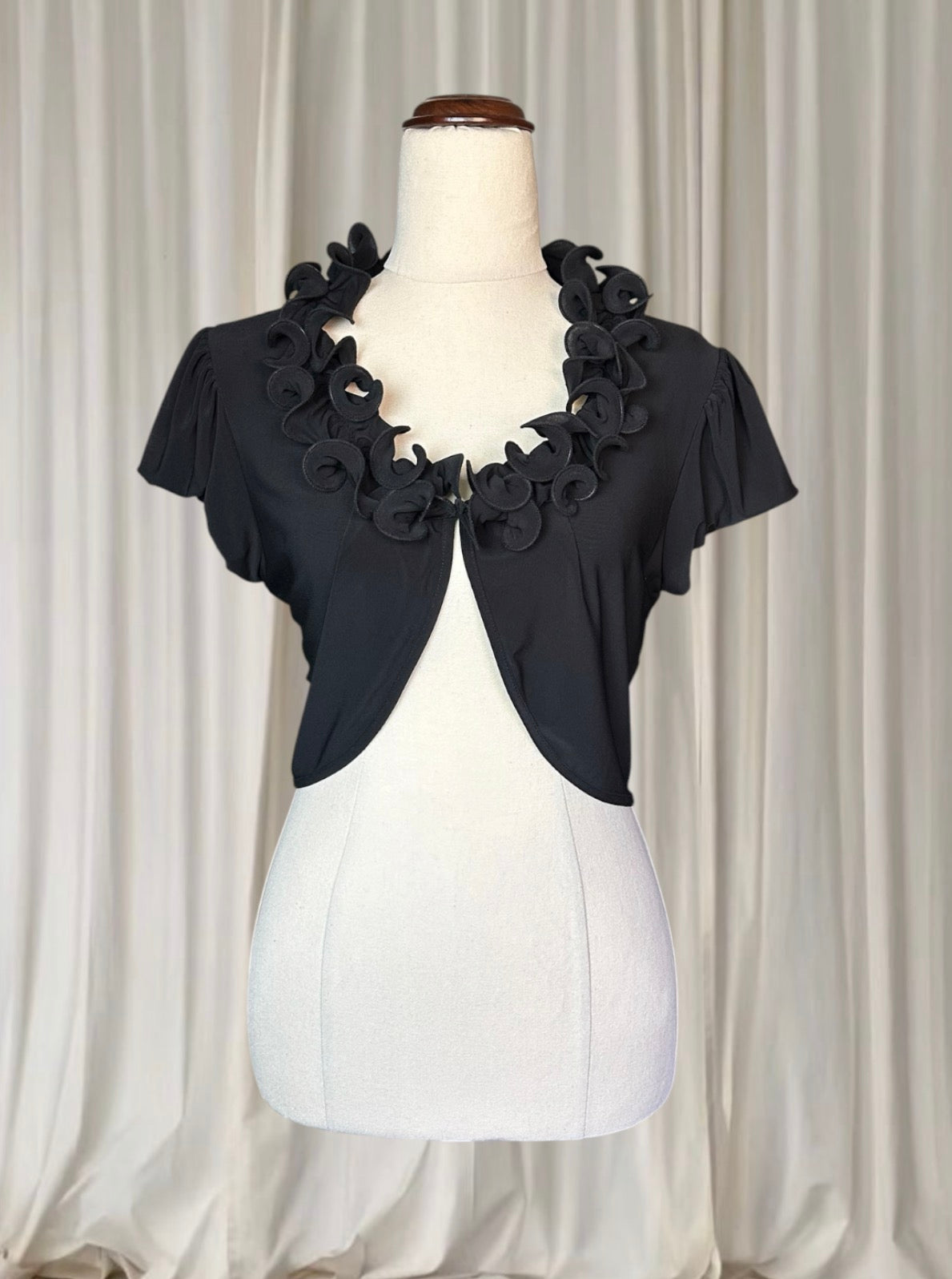 Liz Jordan Bolero Shrug With Black Ruffled Collar Detail Small