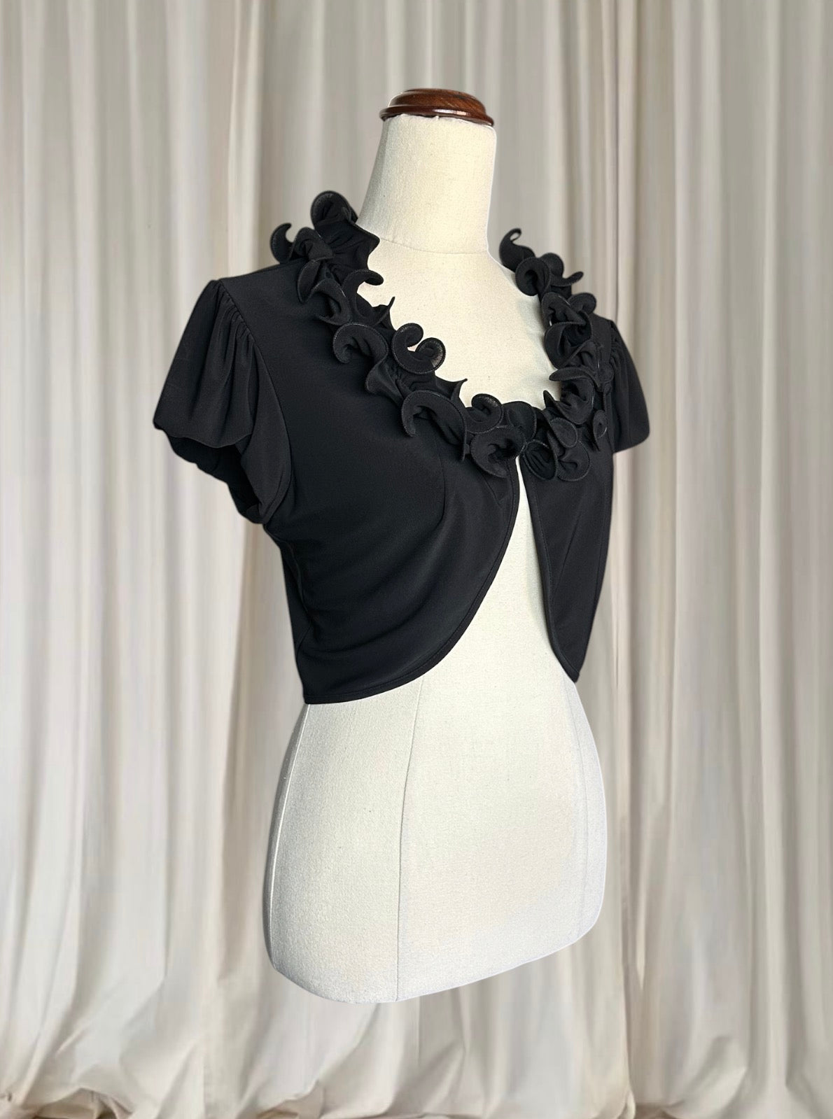 Liz Jordan Bolero Shrug With Black Ruffled Collar Detail Small