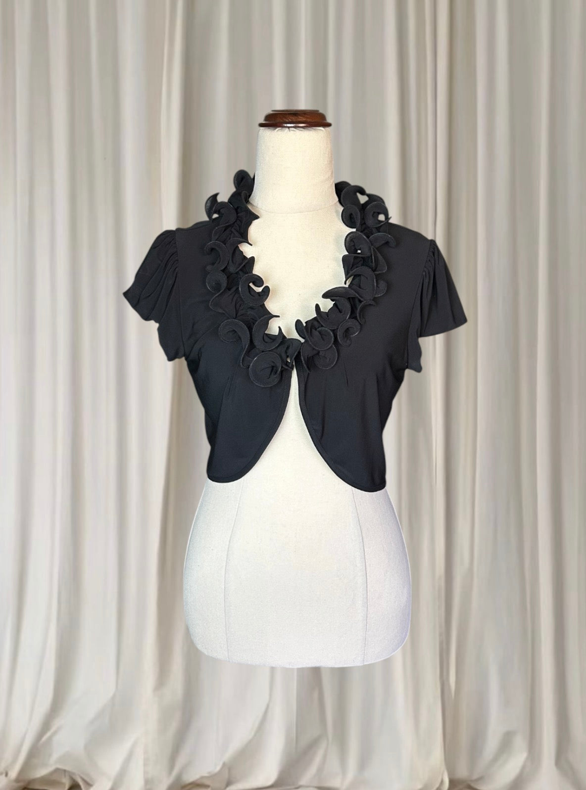 Liz Jordan Bolero Shrug With Black Ruffled Collar Detail Small