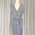 Spring Gingham Black and White Button-Front Sleeveless Tie Waist Midi Dress Size M