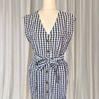 Spring Gingham Black and White Button-Front Sleeveless Tie Waist Midi Dress Size M
