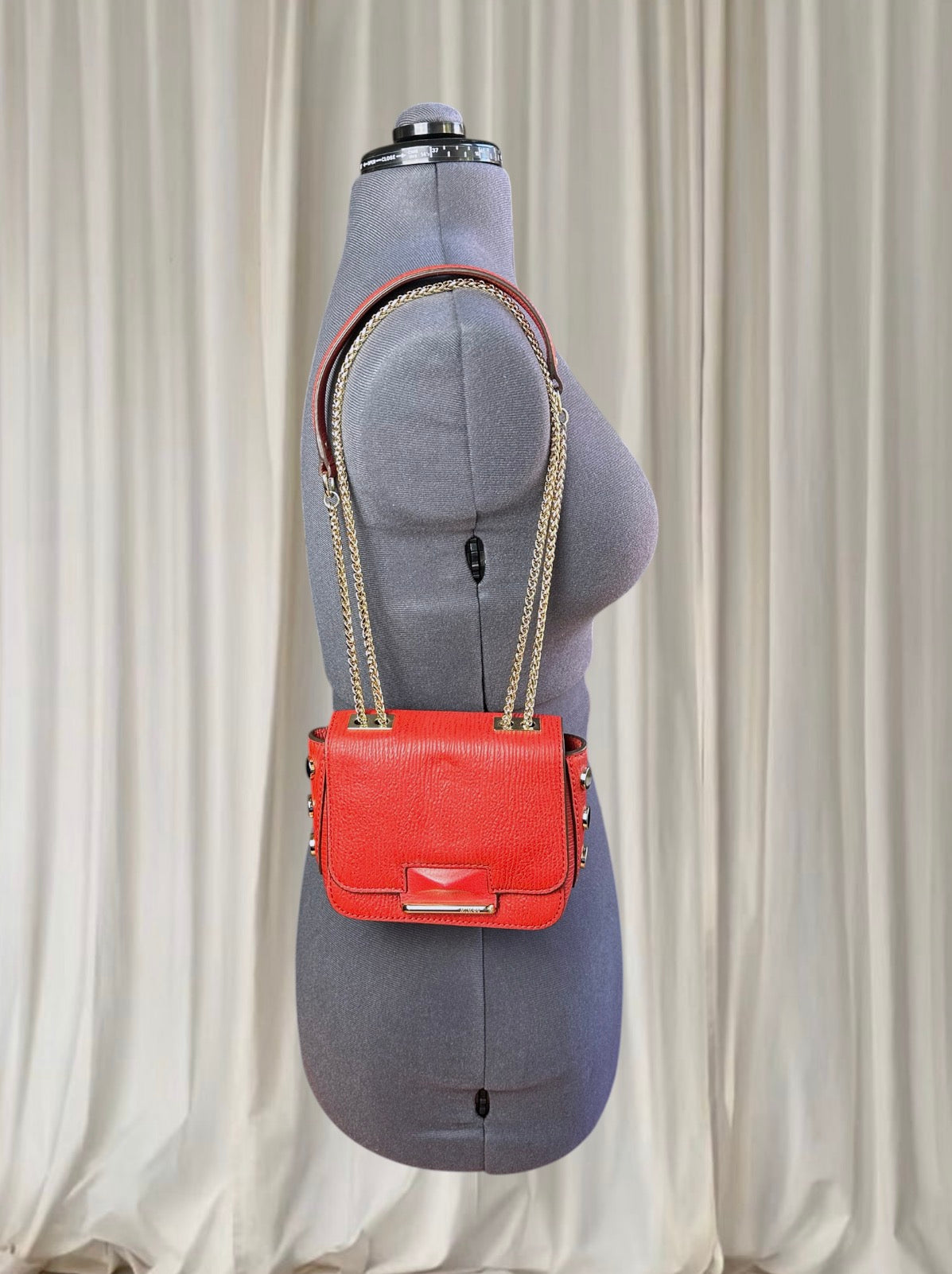 Mimco Women's Crossbody Bag Red Leather Gold Chain Stud Detail