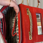 Mimco Women's Crossbody Bag Red Leather Gold Chain Stud Detail