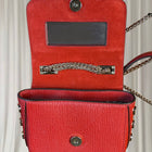 Mimco Women's Crossbody Bag Red Leather Gold Chain Stud Detail