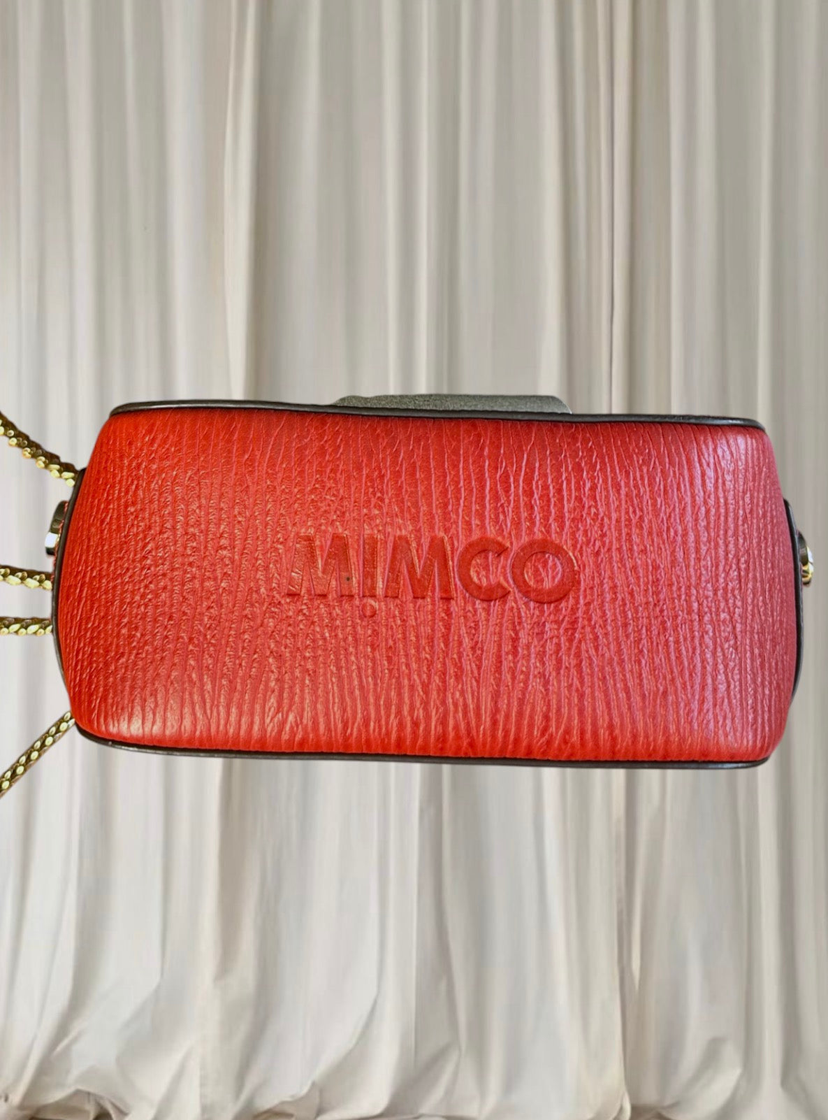 Mimco Women's Crossbody Bag Red Leather Gold Chain Stud Detail