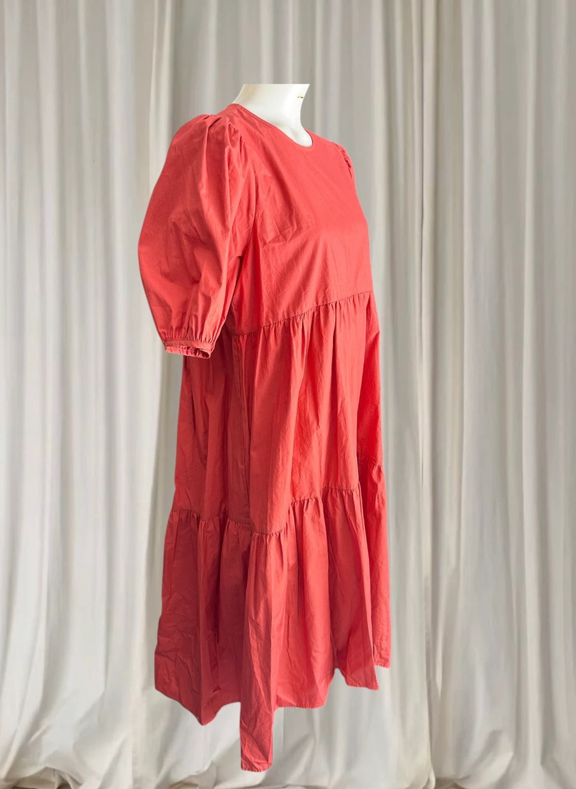 Minkpink Tiered Cotton Dress - Vibrant Orange Casual Style - Image 3