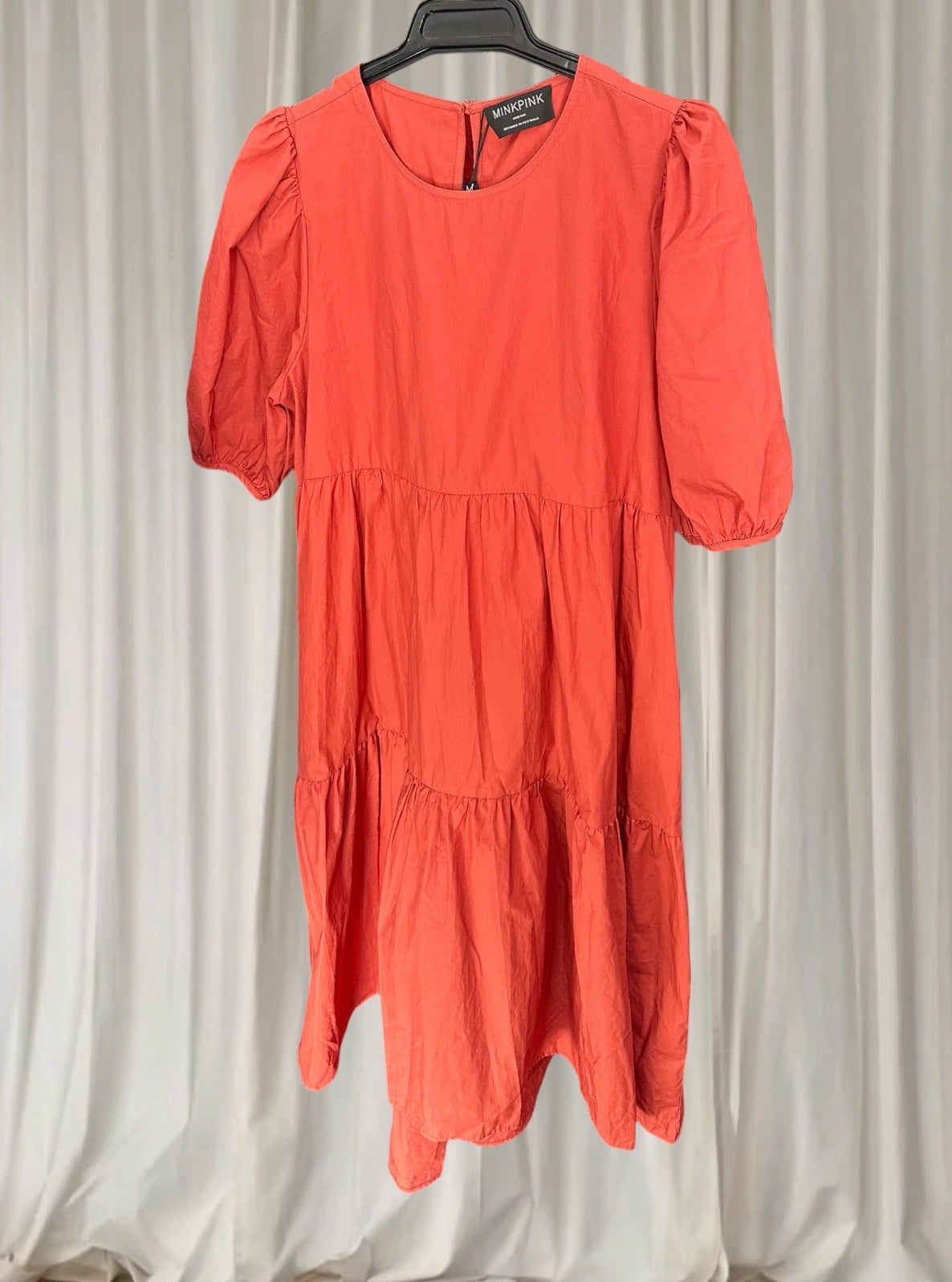 Minkpink Tiered Cotton Dress - Vibrant Orange Casual Style - Image 4