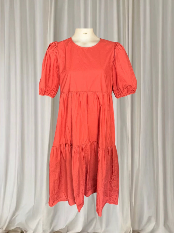 Minkpink Tiered Cotton Dress - Vibrant Orange Casual Style - Image 1