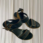 Mollini Vintage Black Leather Sandals - Woven Rattan Block Heel - Image 4