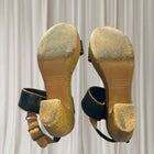Mollini Vintage Black Leather Sandals - Woven Rattan Block Heel - Image 5