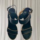 Mollini Vintage Black Leather Sandals - Woven Rattan Block Heel - Image 3
