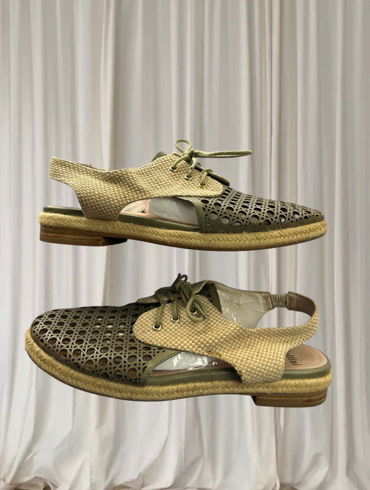 Mollini Woven Tie-Up Flats - Green and Beige Casual Footwear - Image 3