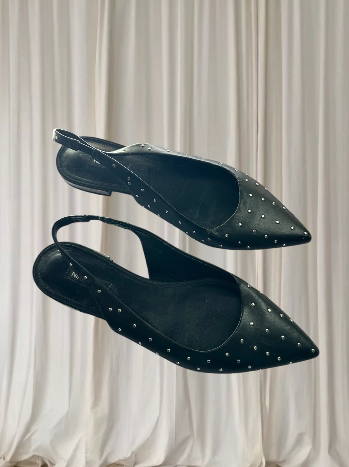 Nine West Pointed-Toe Slingback Mules - Black Studded Heels Size 8 - Image 2