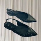 Nine West Pointed-Toe Slingback Mules - Black Studded Heels Size 8 - Image 2
