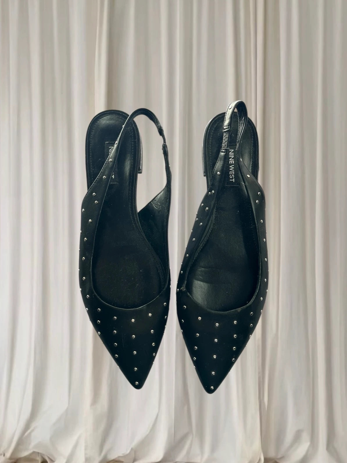 Nine West Pointed-Toe Slingback Mules - Black Studded Heels Size 8 - Image 1