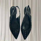 Nine West Pointed-Toe Slingback Mules - Black Studded Heels Size 8 - Image 1