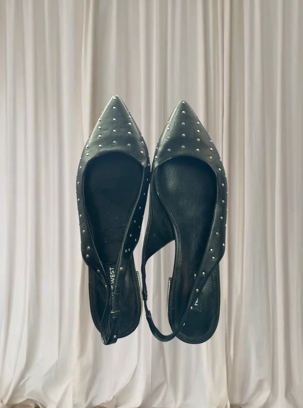 Nine West Pointed-Toe Slingback Mules - Black Studded Heels Size 8 - Image 3