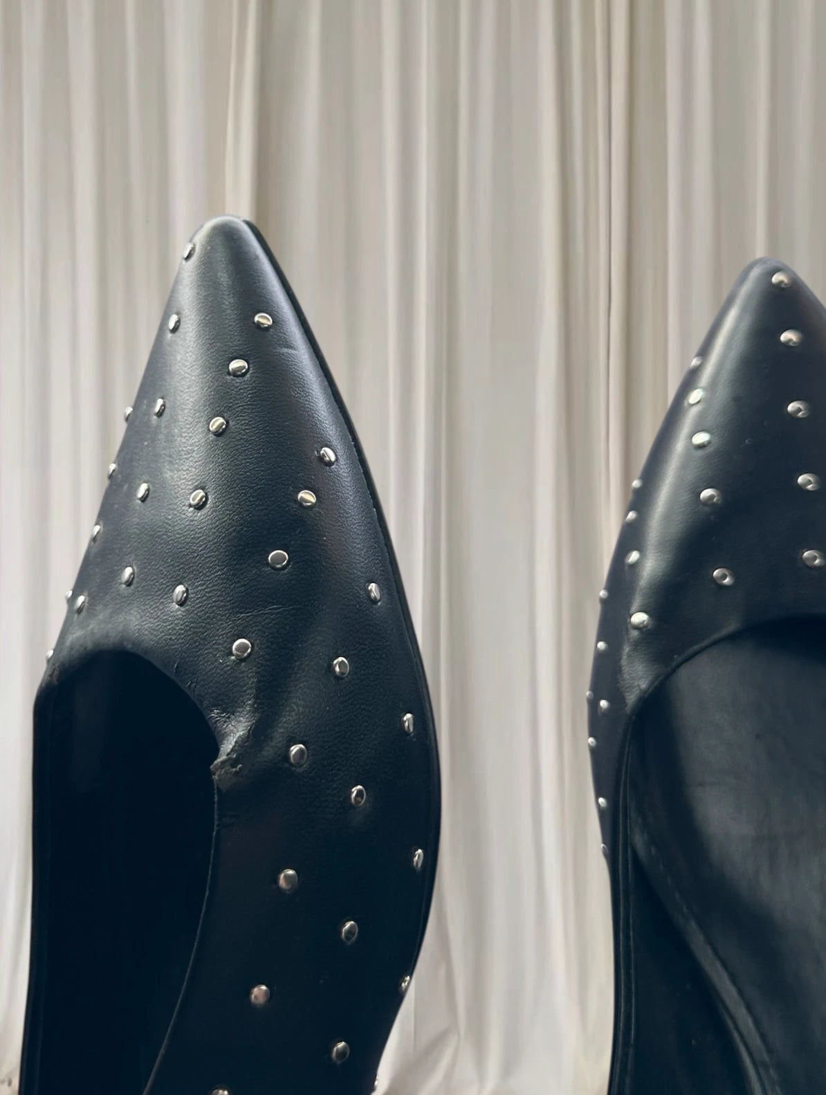 Nine West Pointed-Toe Slingback Mules - Black Studded Heels Size 8 - Image 6