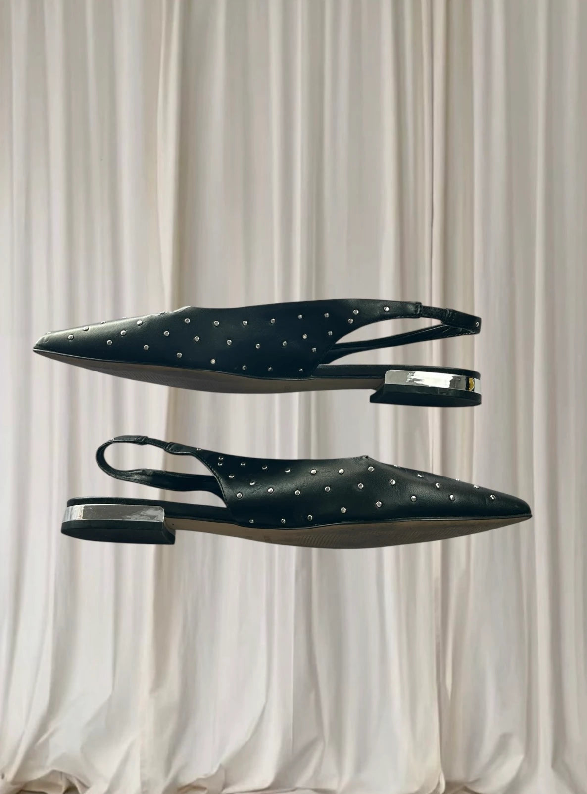 Nine West Pointed-Toe Slingback Mules - Black Studded Heels Size 8 - Image 4