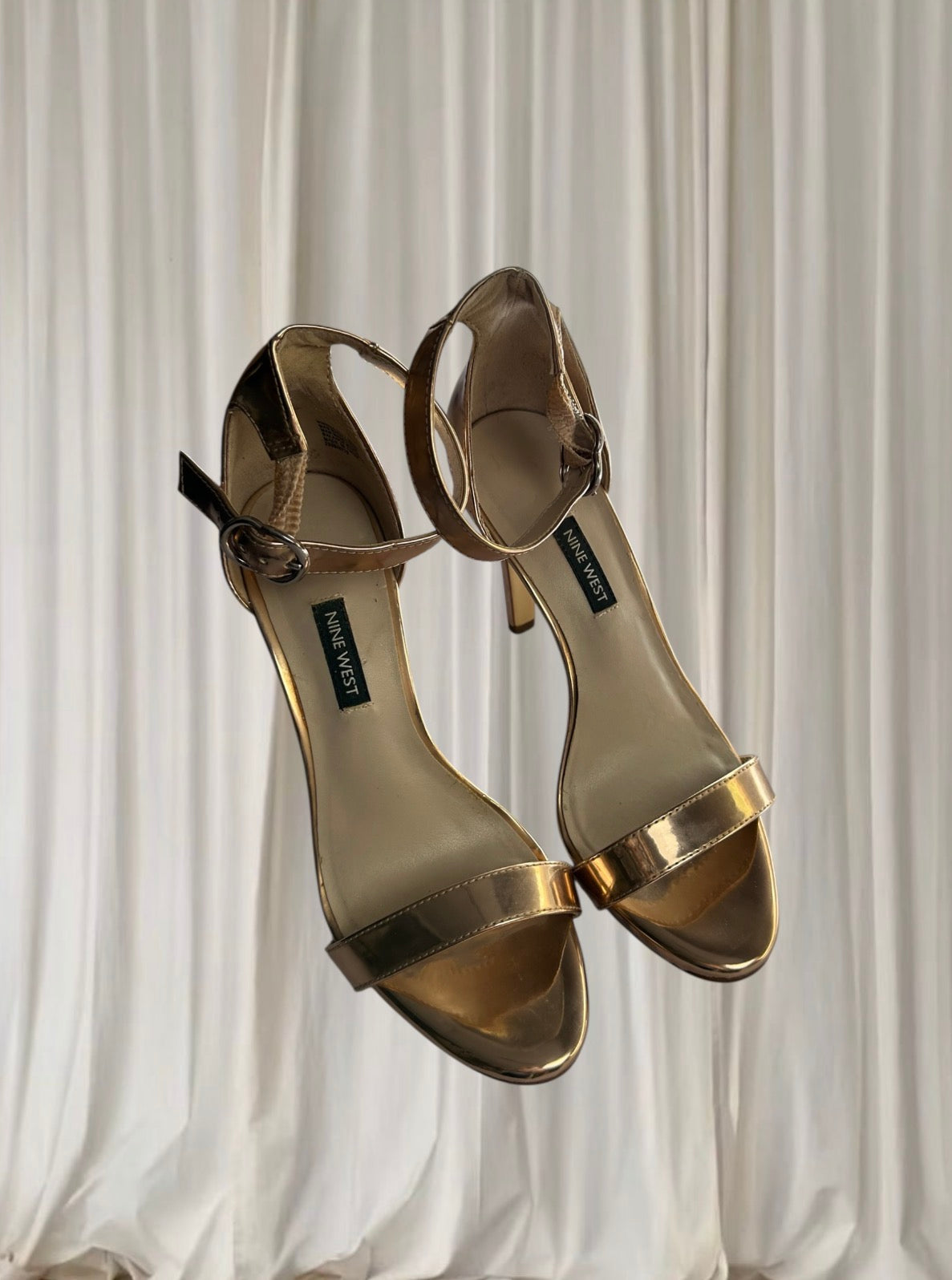 Nine West Gold Metallic High-Heeled Sandals - Elegant Evening Style