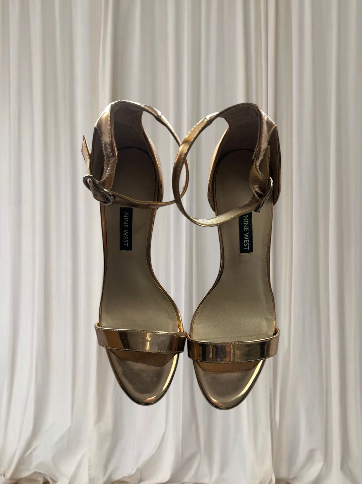 Nine West Gold Metallic High-Heeled Sandals - Elegant Evening Style