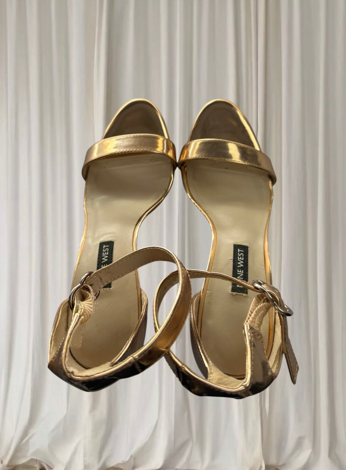 Nine West Gold Metallic High-Heeled Sandals - Elegant Evening Style