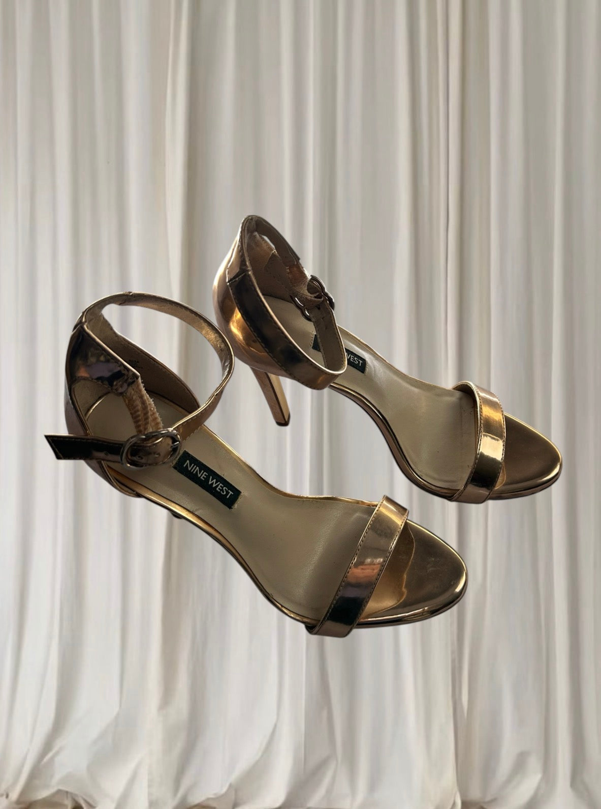 Nine West Gold Metallic High-Heeled Sandals - Elegant Evening Style