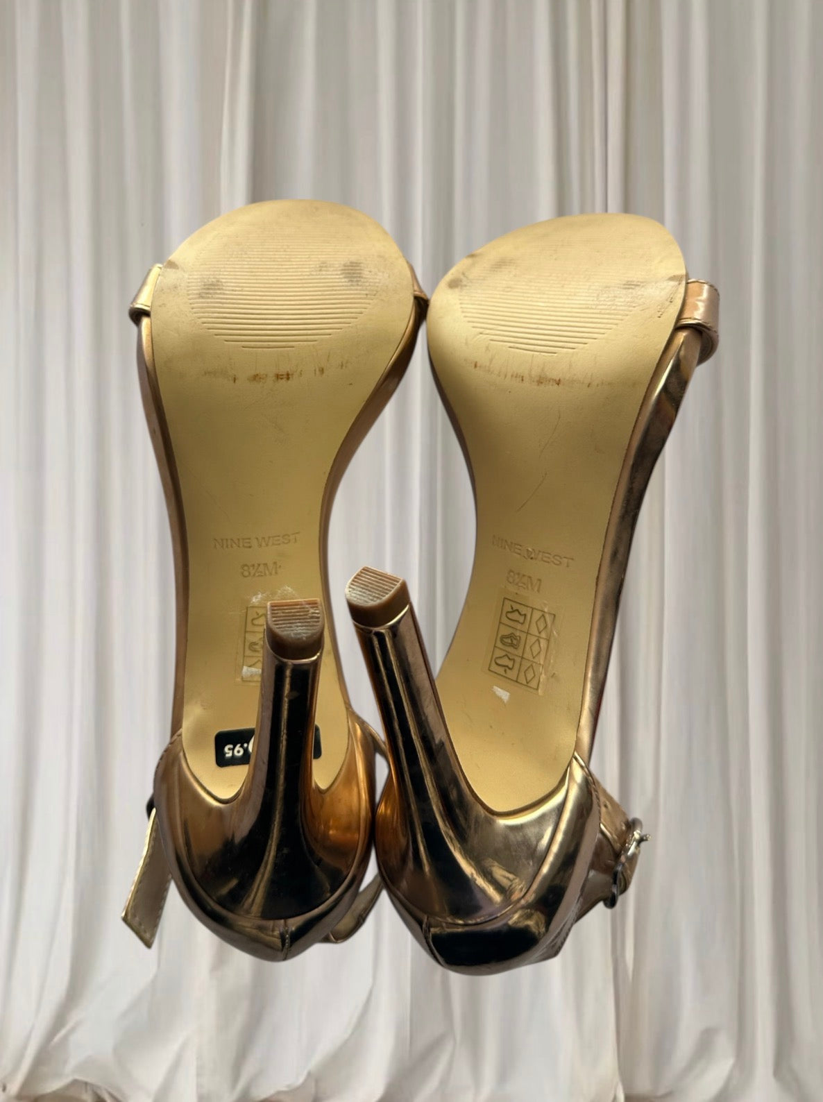 Nine West Gold Metallic High-Heeled Sandals - Elegant Evening Style
