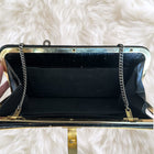 Vintage black crocodile-pattern clutch with chain shoulder strap