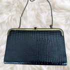 Vintage black crocodile-pattern clutch with chain shoulder strap