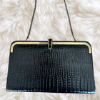 Vintage black crocodile-pattern clutch with chain shoulder strap