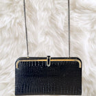 Vintage black crocodile-pattern clutch with chain shoulder strap