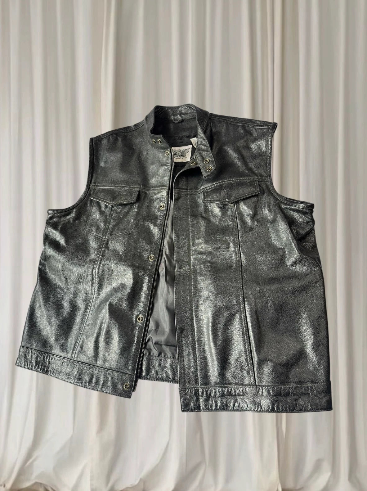 PTC Brunswick VIC Men's Black Leather Motorcycle Vest - Premium 4XL Biker Style - Image 3